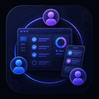 Gravitask feature icon showing team adoption across dashboard cards and mobile-friendly project work