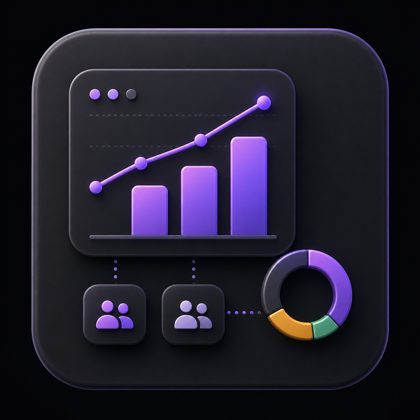 Gravitask feature icon showing reporting charts and team scale indicators