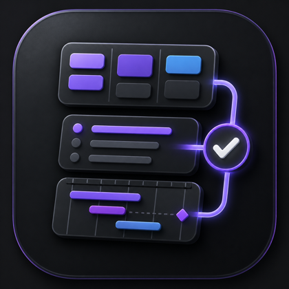 Gravitask feature icon showing unified list, kanban, and timeline views