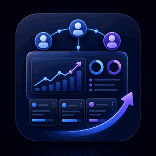Gravitask feature icon showing team scaling, dashboards, reporting, and cross-platform project control
