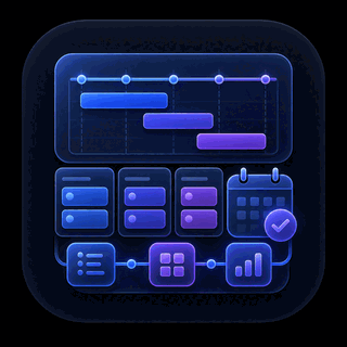 Gravitask feature icon showing timeline planning, kanban, list, and calendar views for growing teams