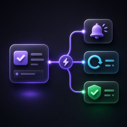 Gravitask feature icon showing simple automation trigger and action nodes