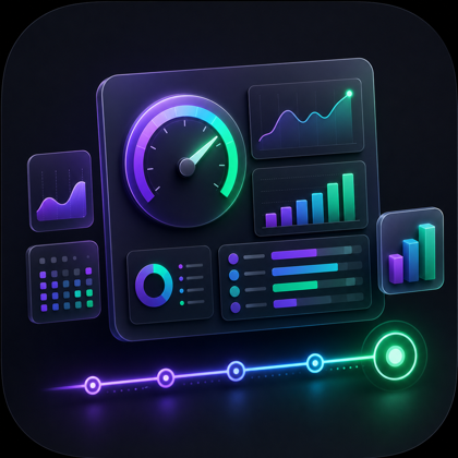 Gravitask feature icon showing fast reporting dashboards and workload charts