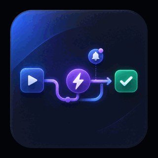 Gravitask feature icon showing a simple automation path with trigger, notification, and done states