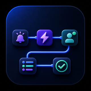 Gravitask feature icon showing automation triggers, owner notifications, task updates, and completion states