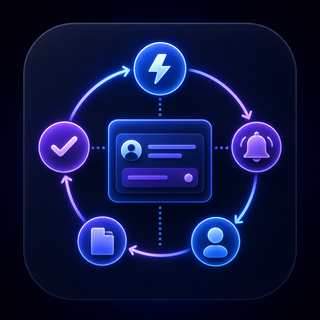 Gravitask feature icon showing automation triggers, task routing, reminders, files, and completed workflow handoffs