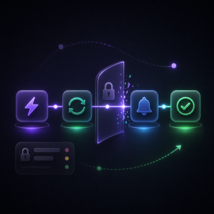 Gravitask feature icon showing simple automation steps moving through an unlocked workflow gate