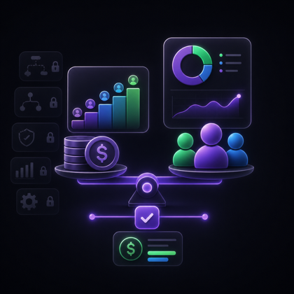 Gravitask feature icon showing fair team scaling, pricing, and reporting dashboards